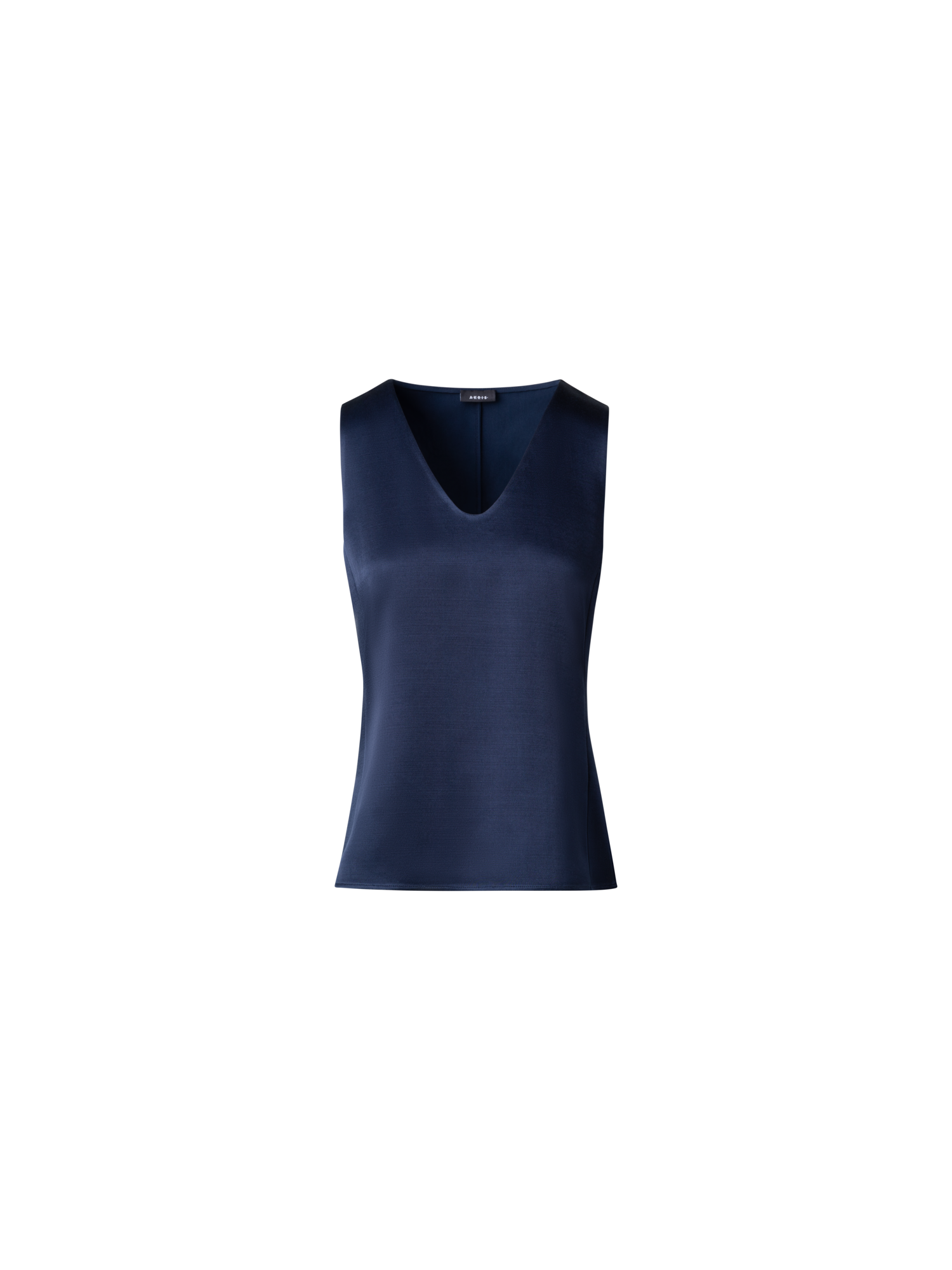 Designer Wool Satin Sleeveless Blouse Top - navy - blue