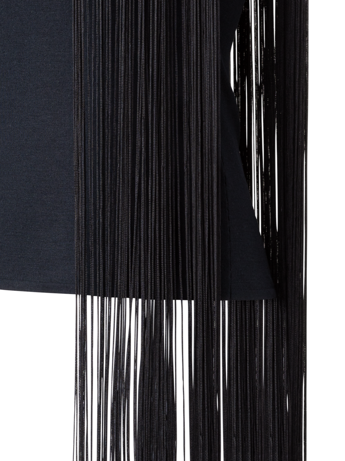 Designer Silk Lurex Top with Long Fringes - black