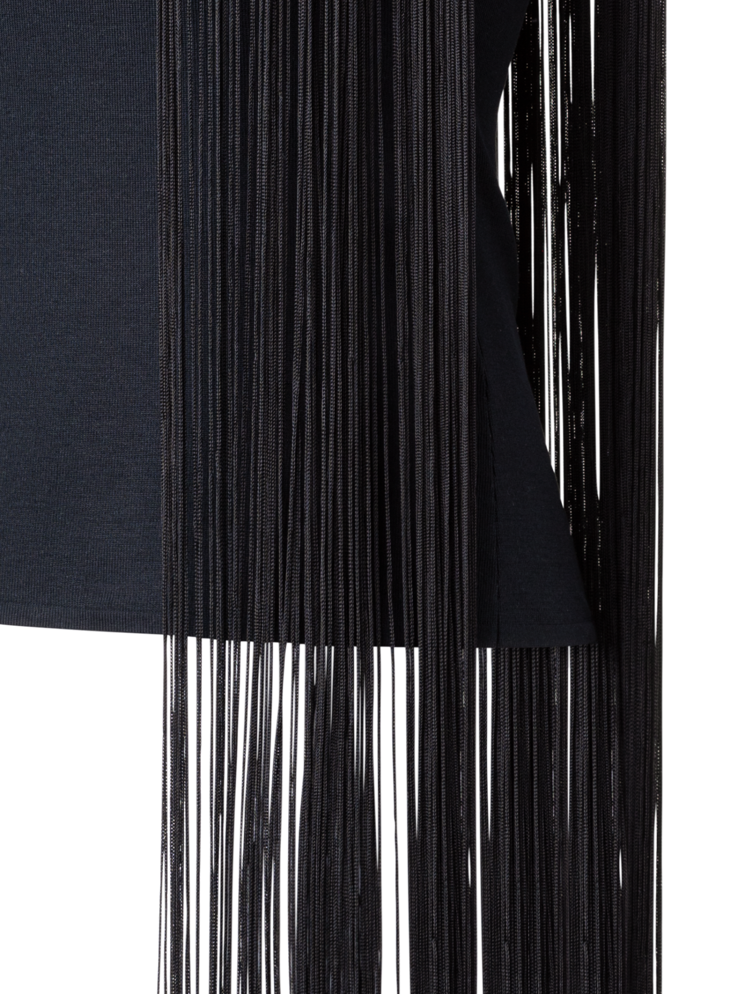 Designer Silk Lurex Top with Long Fringes - black