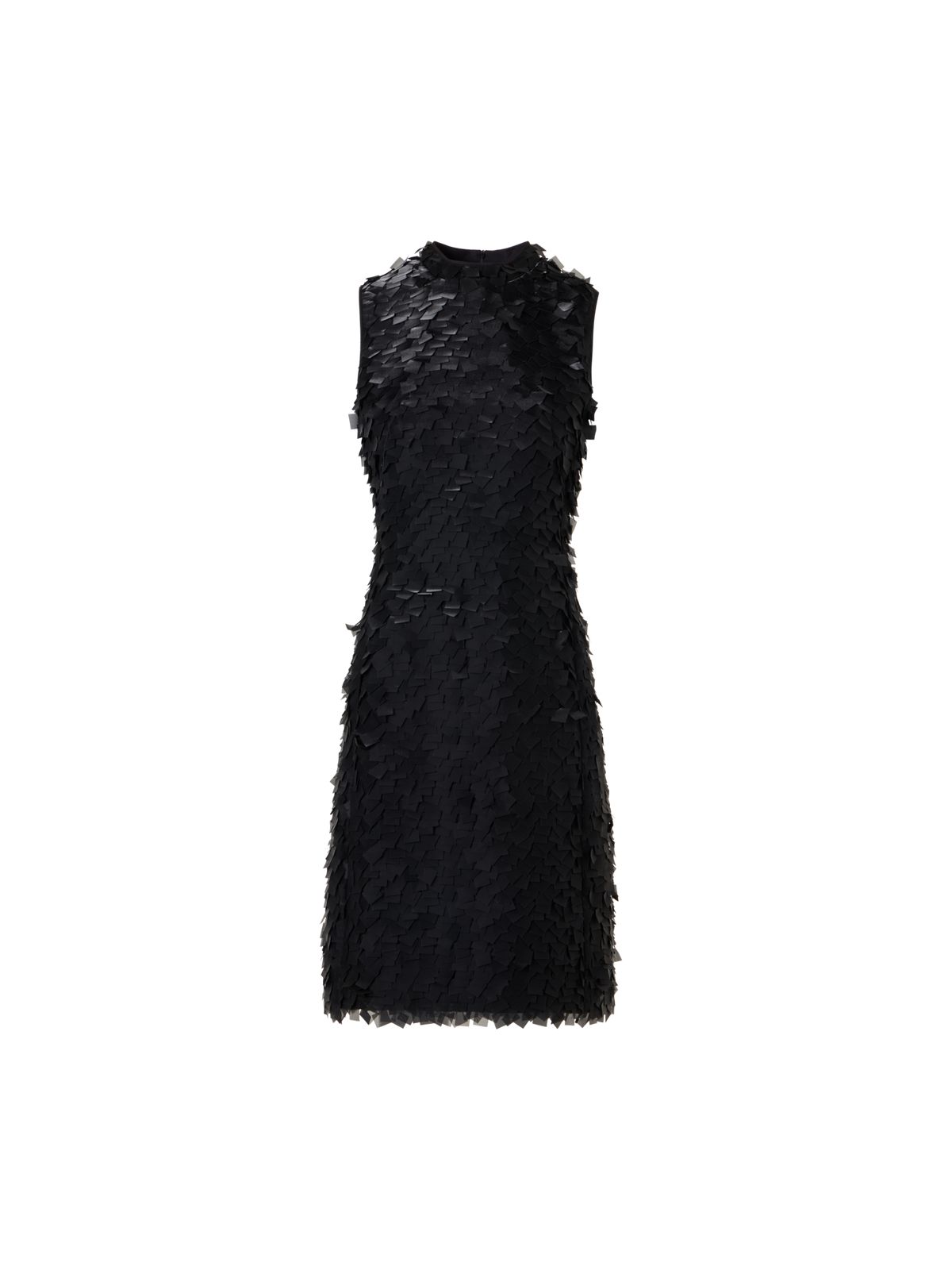 Designer Sleeveless Sheath Dress in Layered Organza Tiles - black