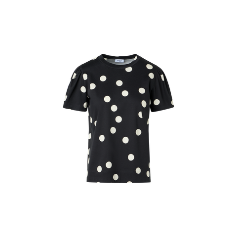 Baumwolljersey-T-Shirt mit Puffärmeln und Polka-Dots