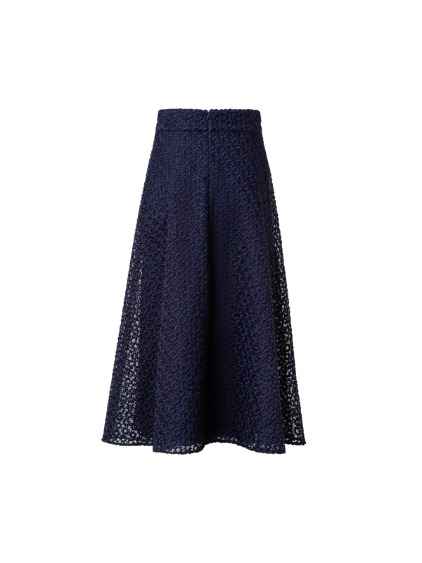 Designer A-Line Skirt with St. Gallen Flower Embroidery - navy - blue
