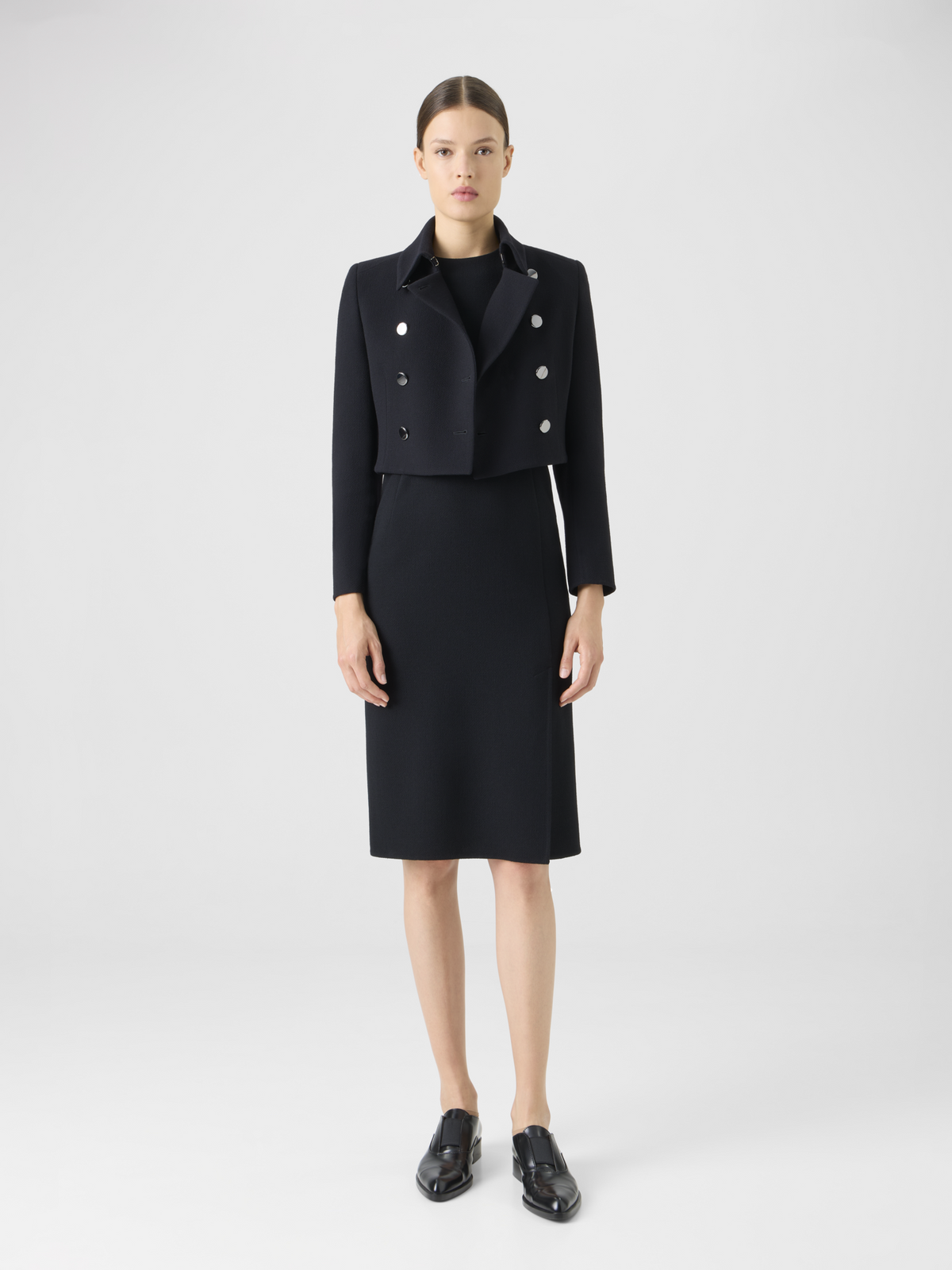 Designer Wool Crêpe Double-Face Short Jacket - black #editorial