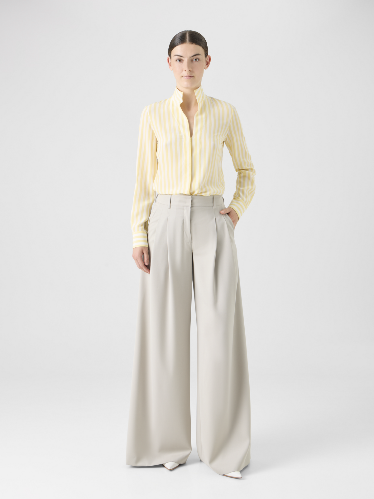 Designer Striped Silk Crêpe Tunic Blouse - multicolor - yellow #editorial