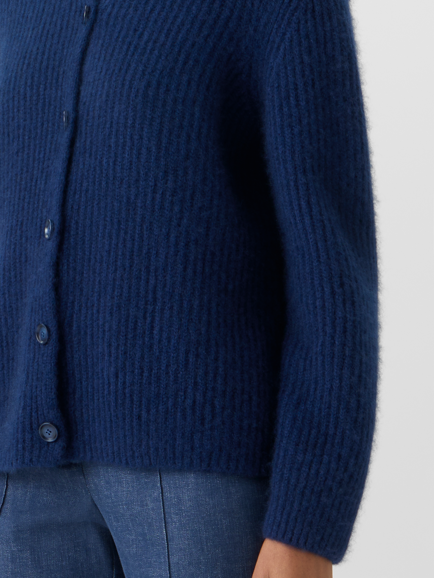 Designer Long-Sleeve Cashmere-Silk Knit Cardigan - blue 