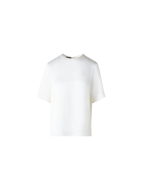Designer T-Shirt Blouse in Silk Satin - neutral - ecru - white