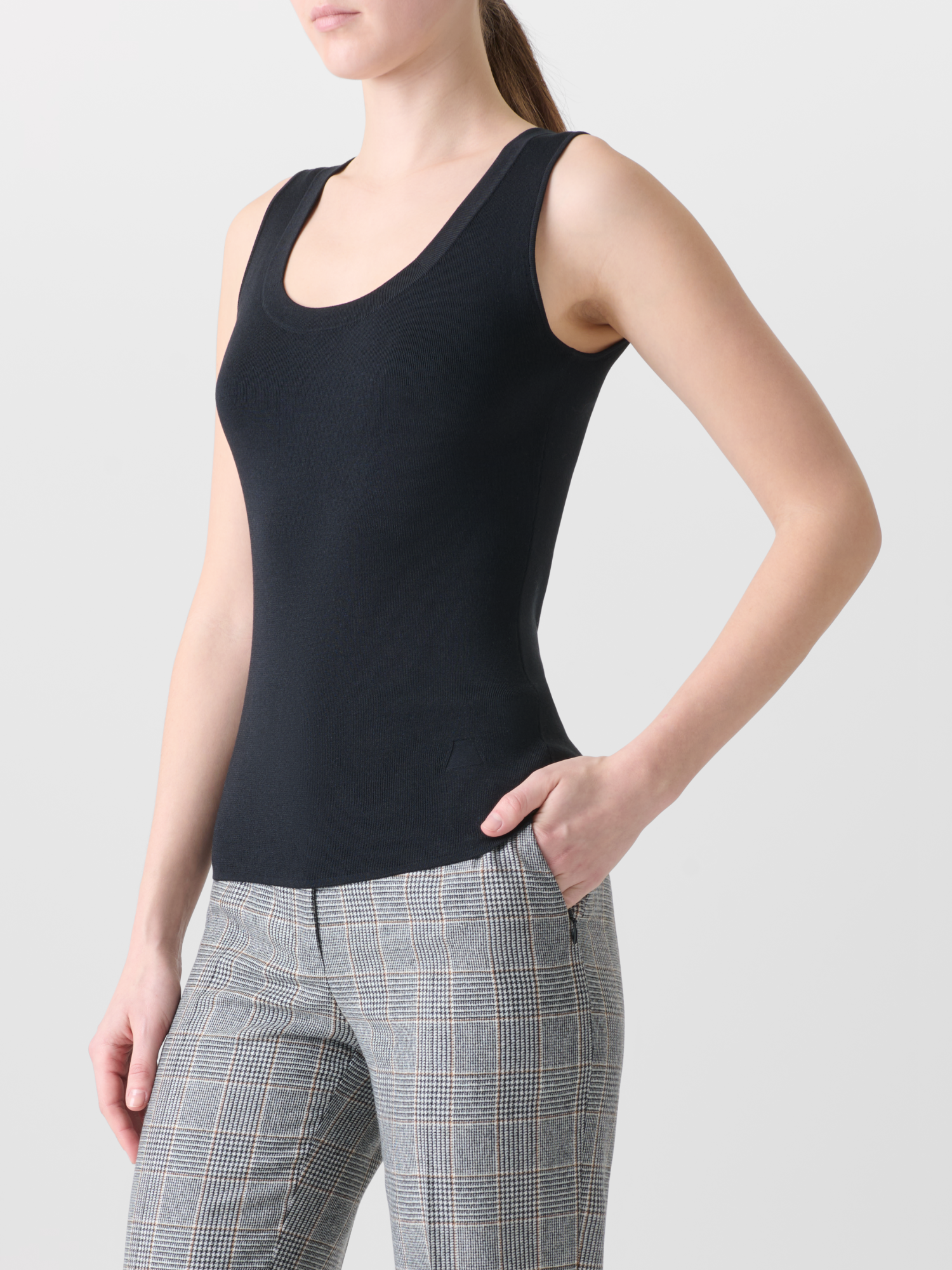 Designer Knit Tank Top in Silk Stretch - black - neutral