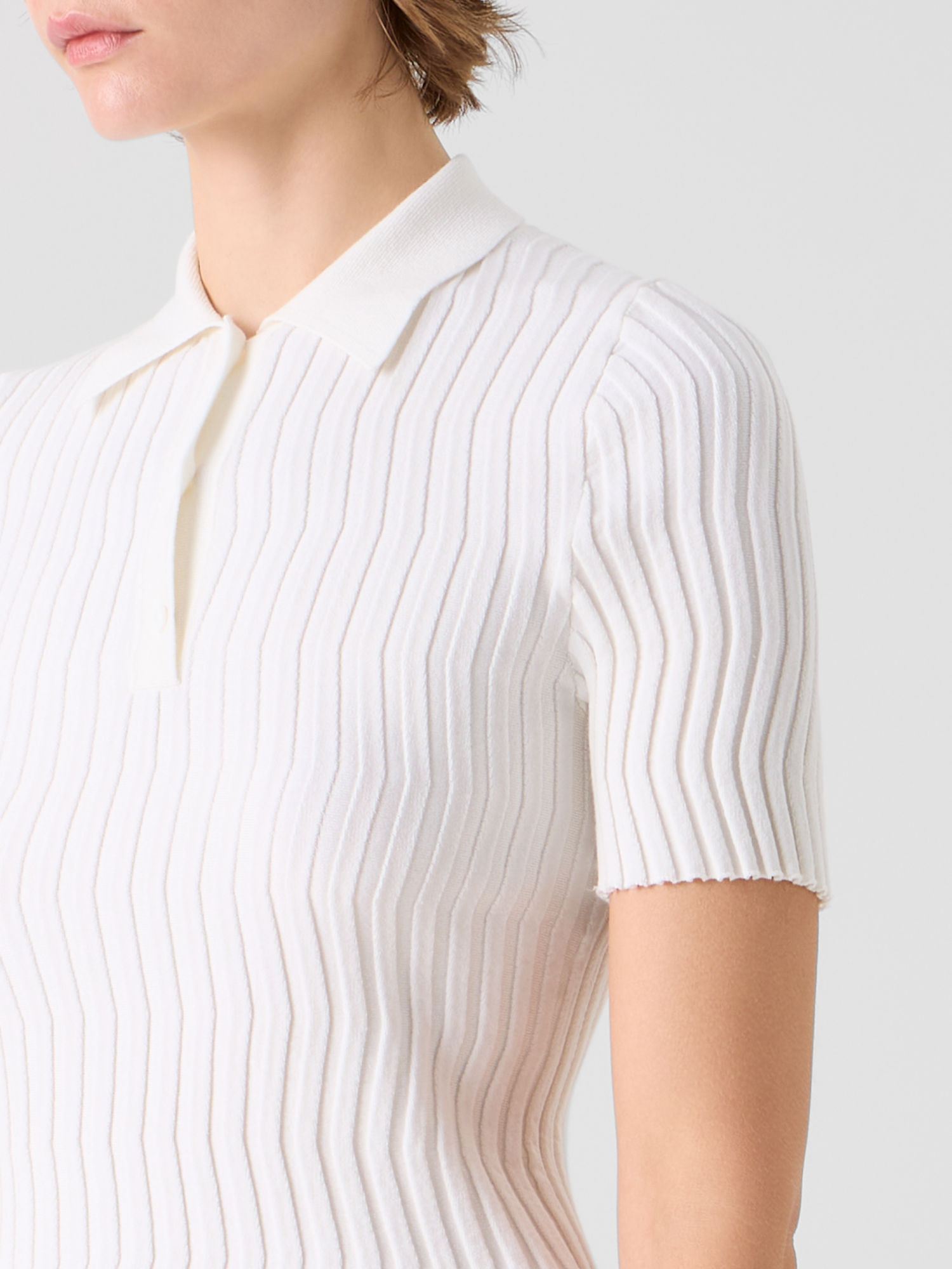 Designer Fitted Stretch Cotton Silk Knit Polo - ecru