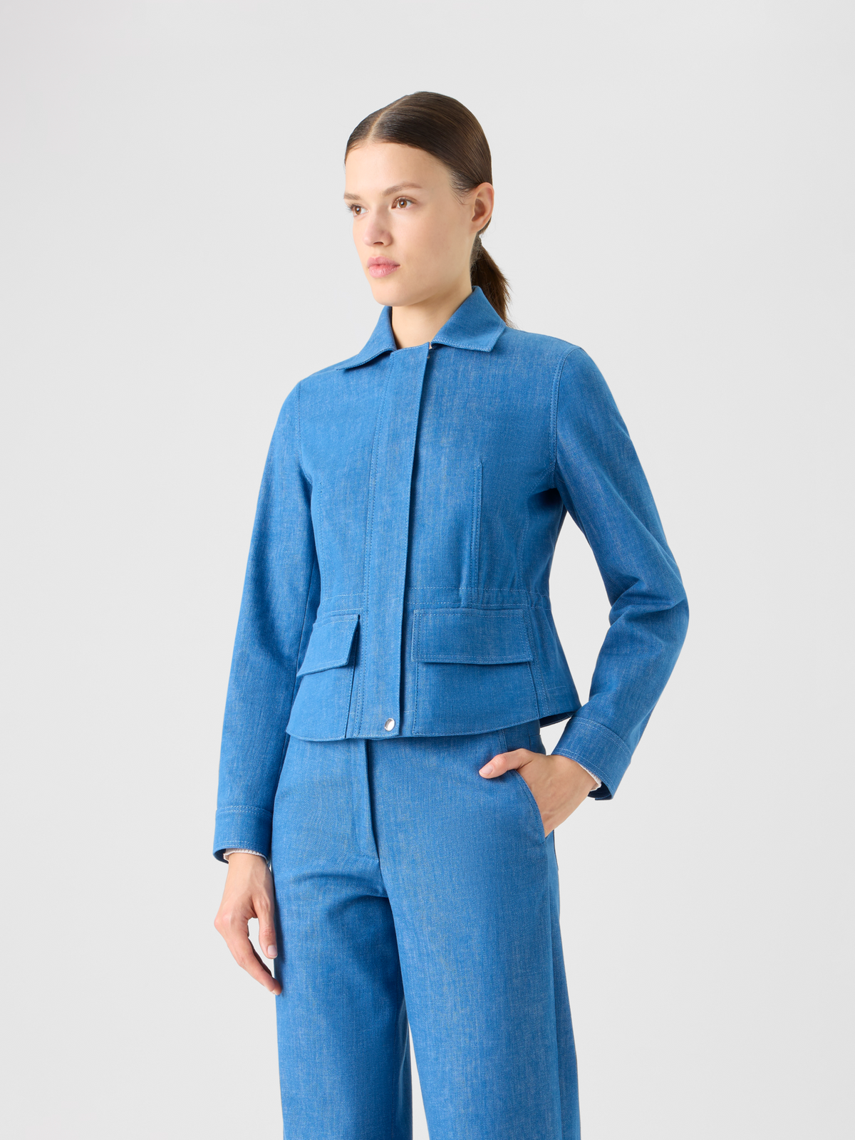 Designer Short Cotton Stretch Denim Jacket - blue #editorial