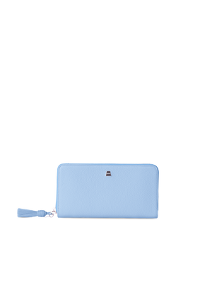 Designer Long Zip Around Wallet in Leather - blue