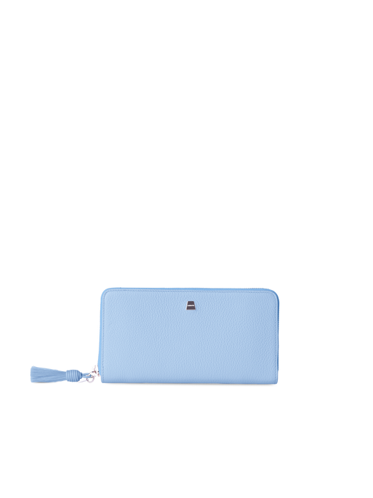 Designer Long Zip Around Wallet in Leather - blue