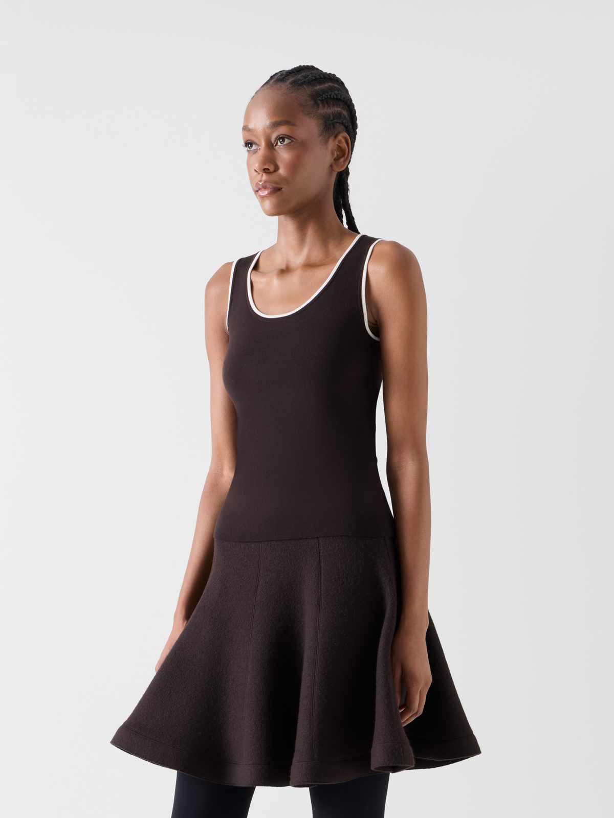 Designer Knit Tank with Contrast Piping - brown 