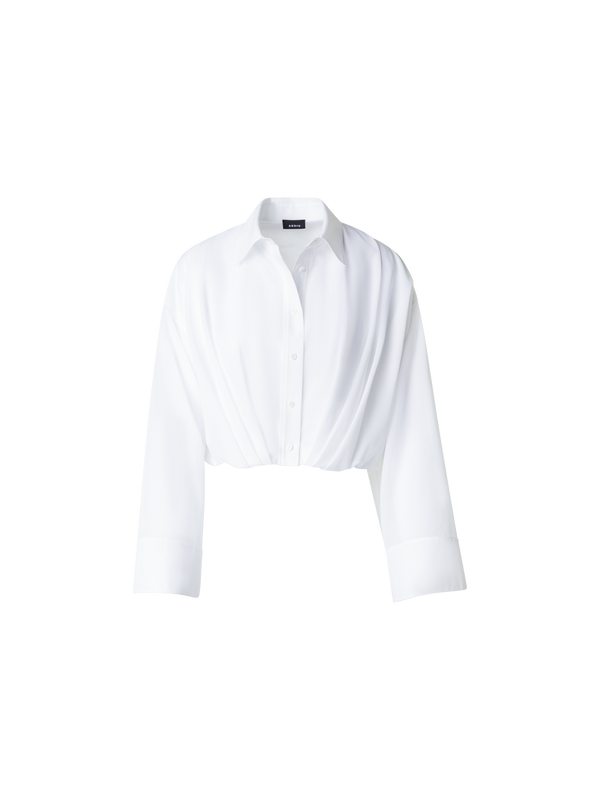 Designer Short Cotton Voile Blouse with Wide Sleeves - ecru - white