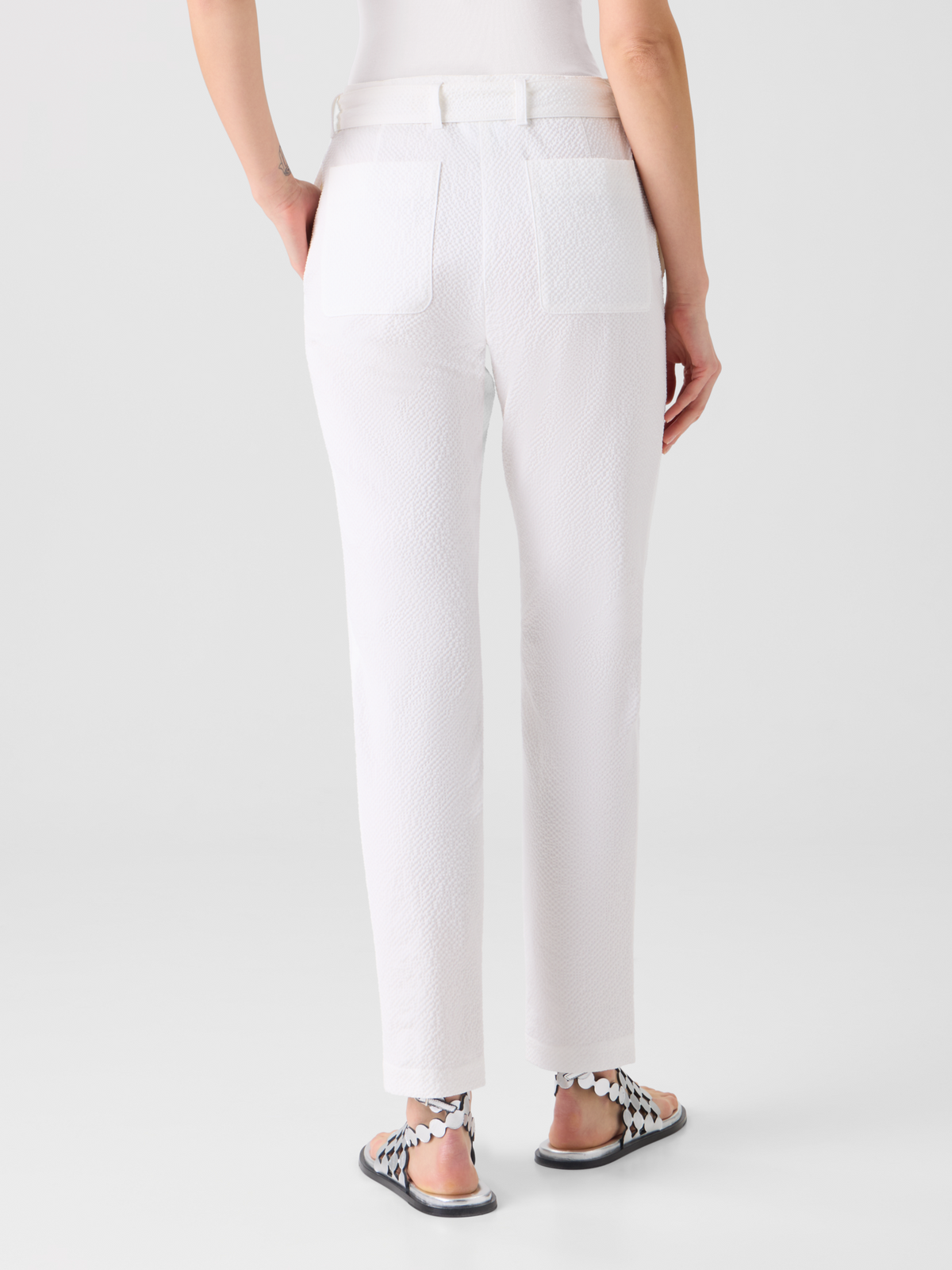 Designer Fallon Mid-Rise Cotton Seersucker Tapered Pants - white #editorial