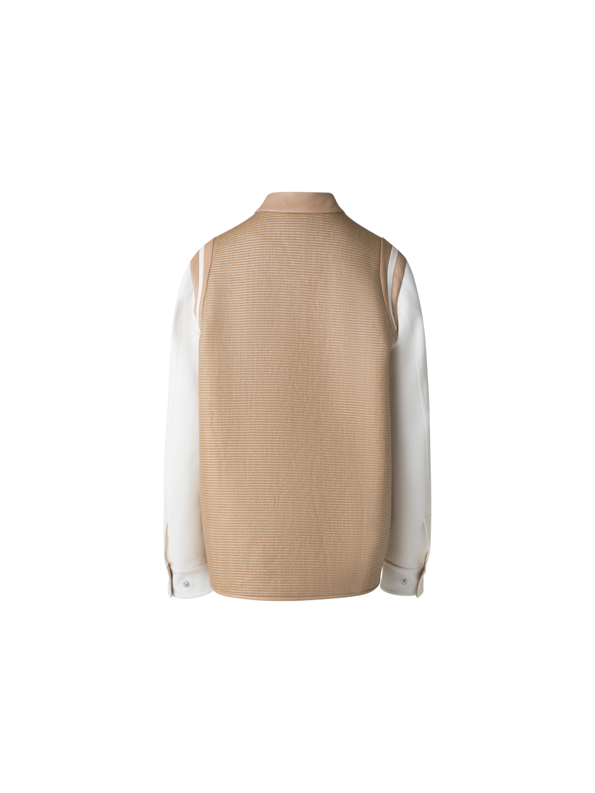 Designer Varsity Jacket in Cotton Raffia and Leather - neutral - multicolor - beige