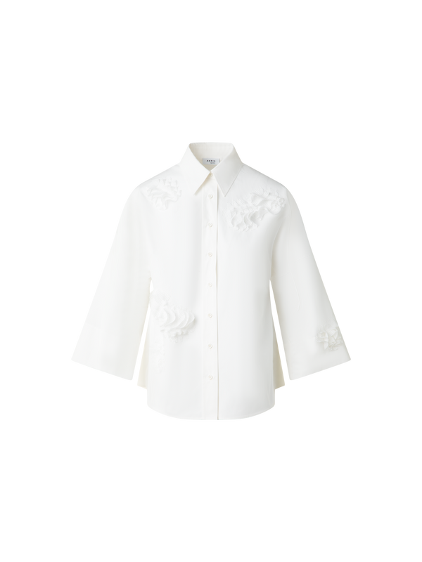 Designer Kimono Blouse with 3D Carnation Detail - neutral - ecru - white