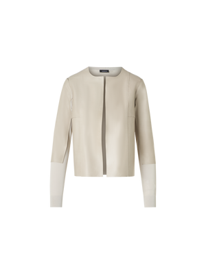 Designer Leather Panel Knit Cardigan with Sheer Back - neutral - beige