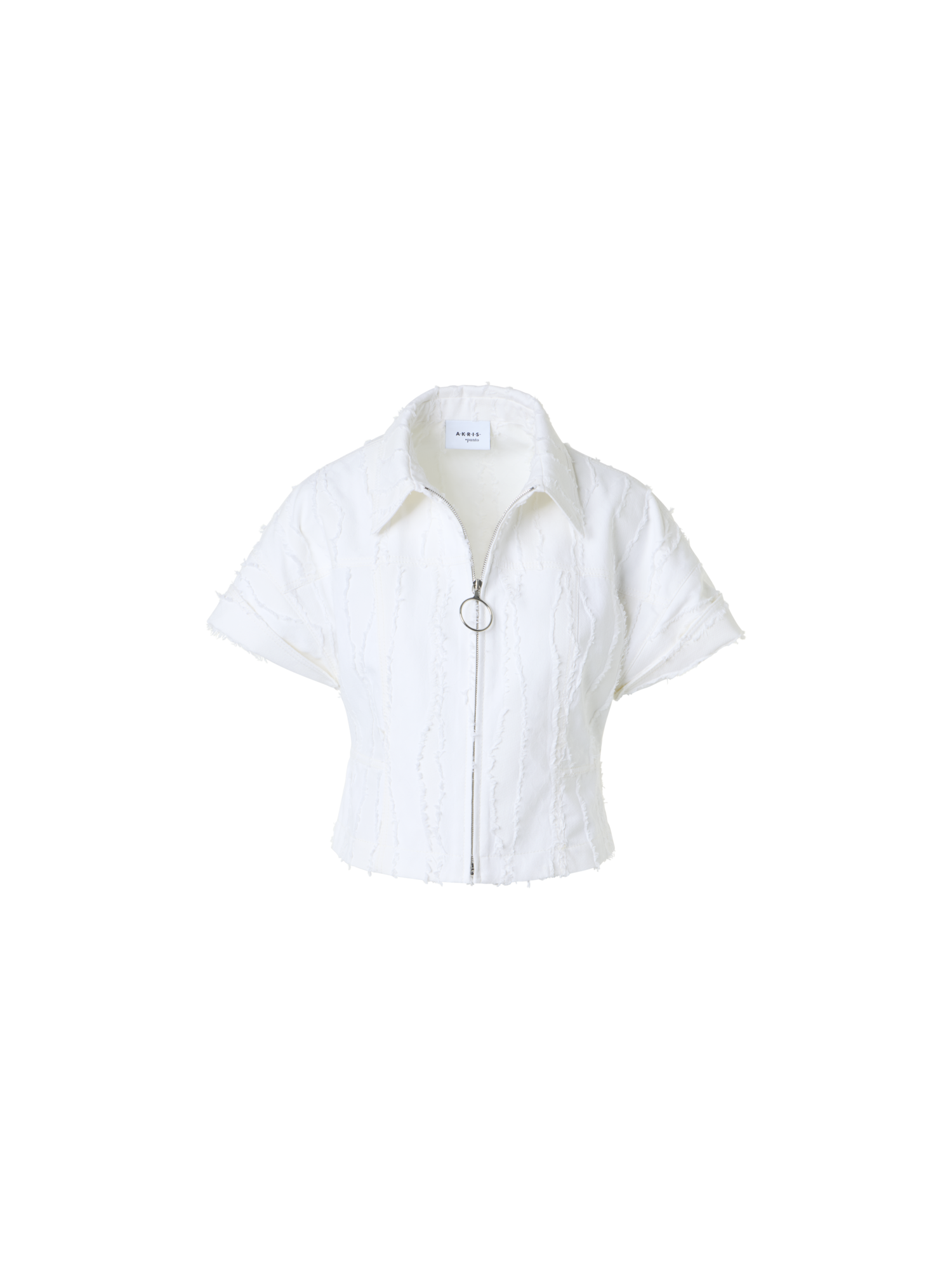 Designer Fringed Wave Jacquard Short Jacket - white