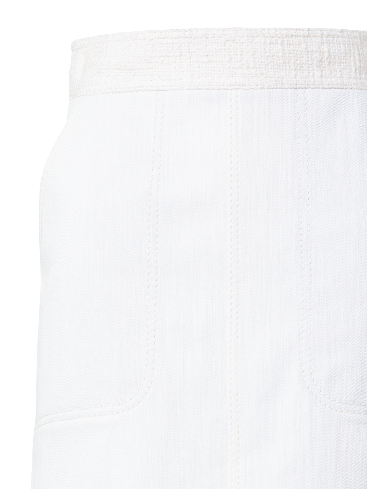 Designer Cotton Denim A-Line Skirt with Tweed Detail - ecru - white