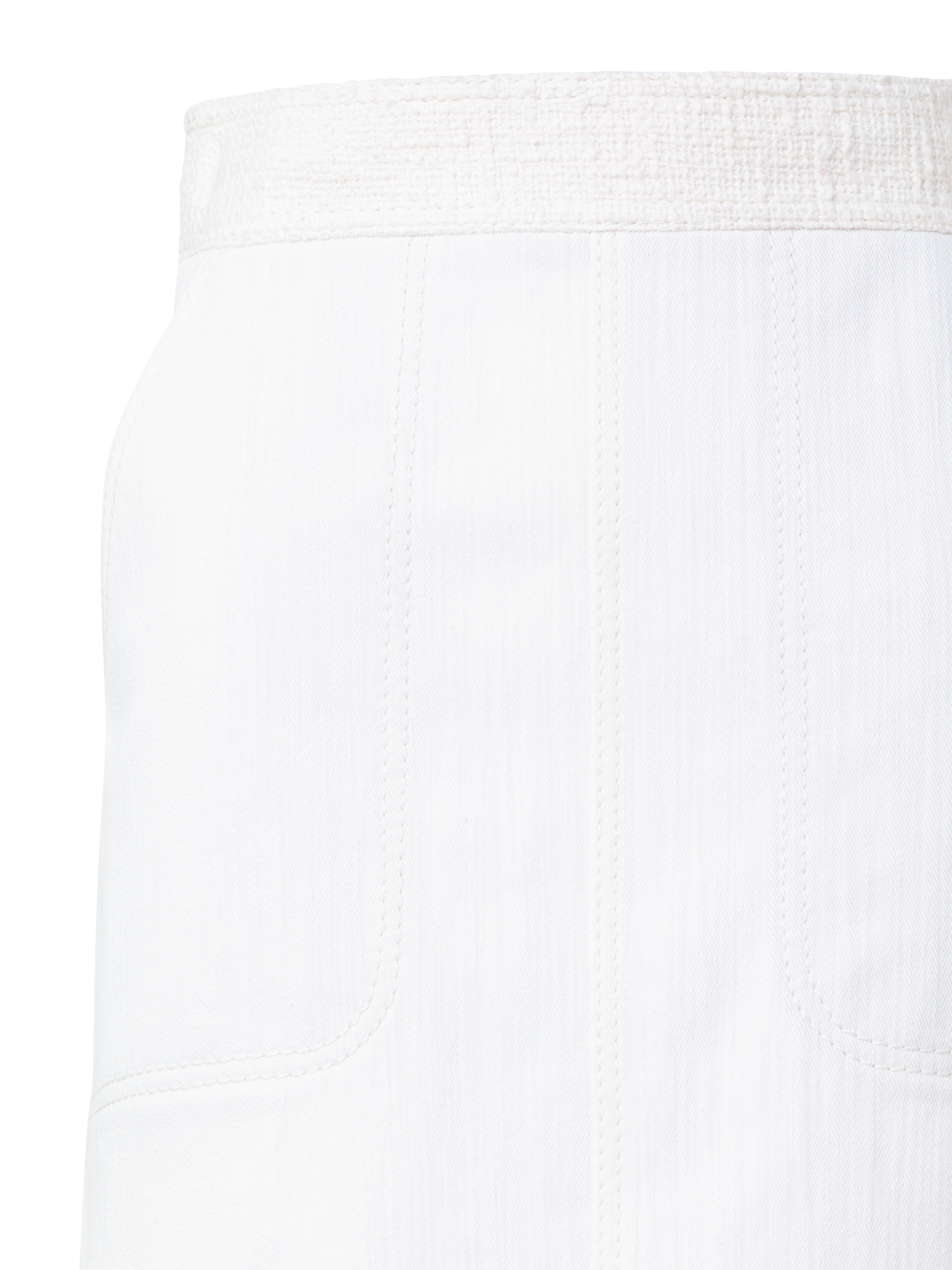 Designer Cotton Denim A-Line Skirt with Tweed Detail - ecru - white