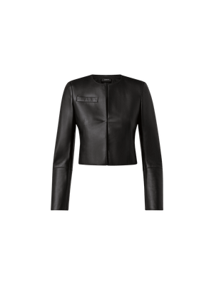 Designer Cropped Leather Jacket - black