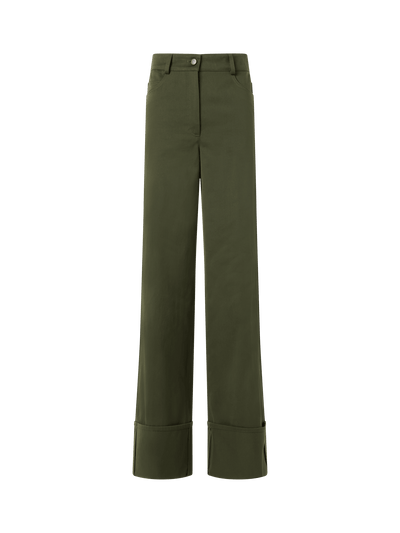 Designer Cooper Straight Wide-Leg Pants in Cotton Gabardine - green