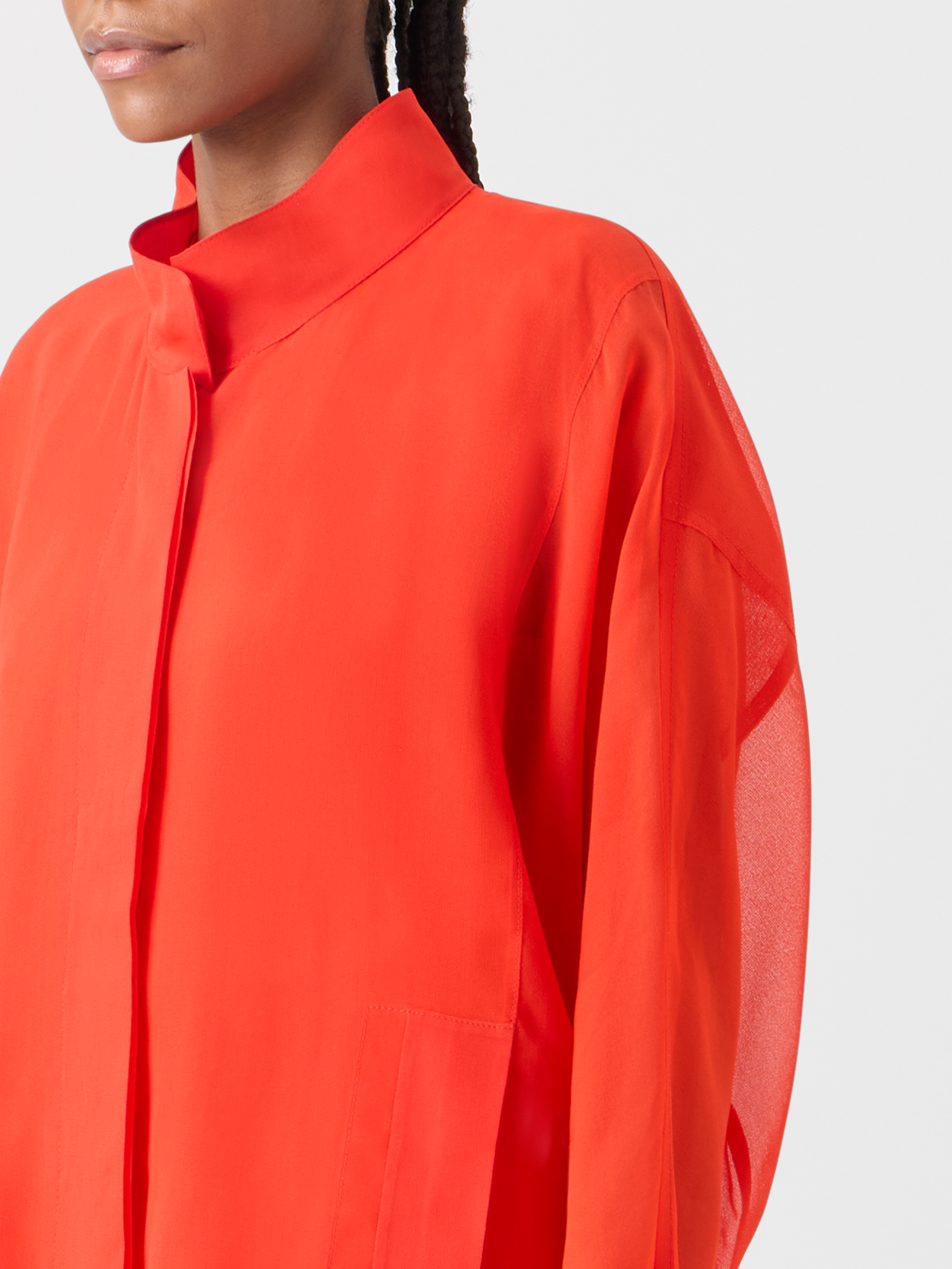 Designer Huma Oversize Parka Jacket in Silk Organza - red 