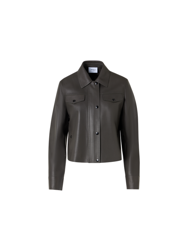 Designer Long-Sleeve Signature Pin Dot Lamb Nappa Leather Motorbike Jacket - green