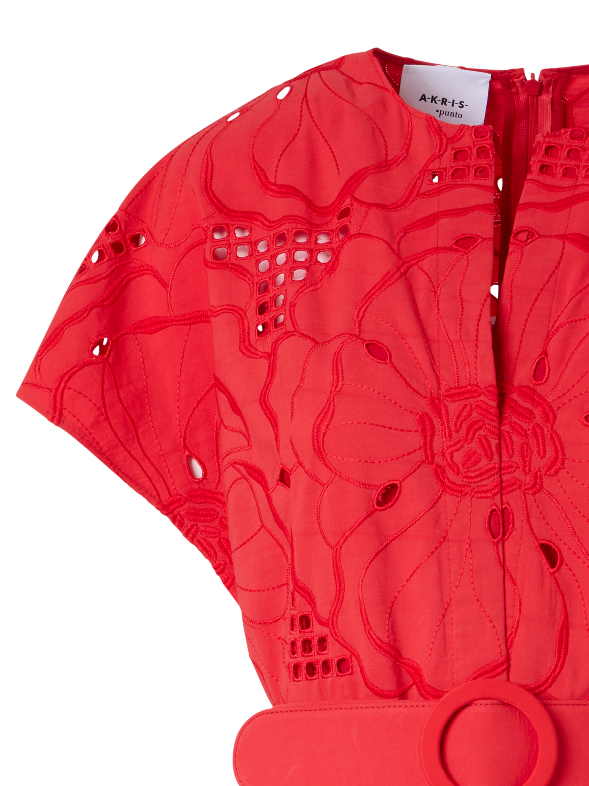 Designer Flower Eyelet Midi Dress - red