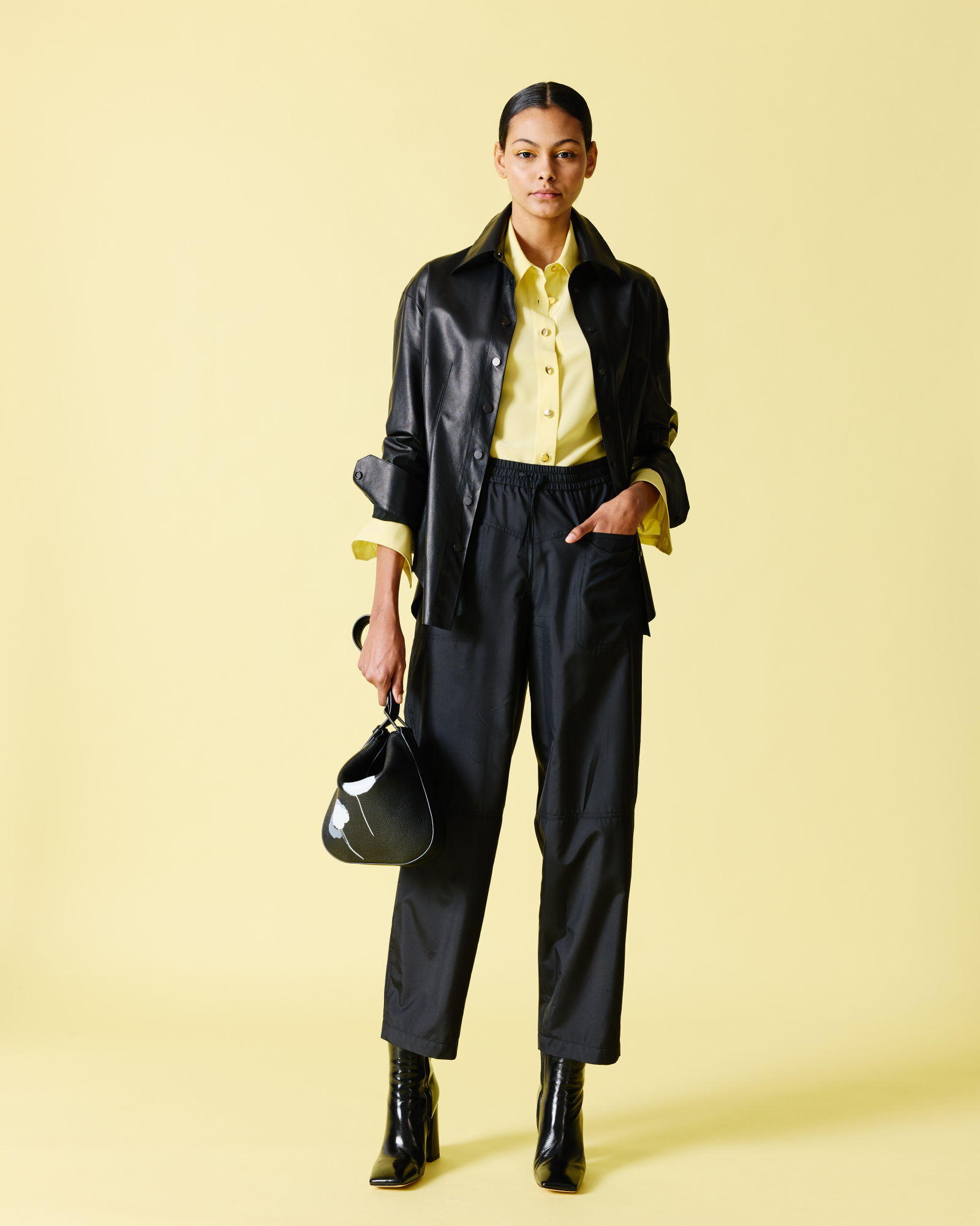 Designer Relaxed Tapered Silk Sporty Pants - black 