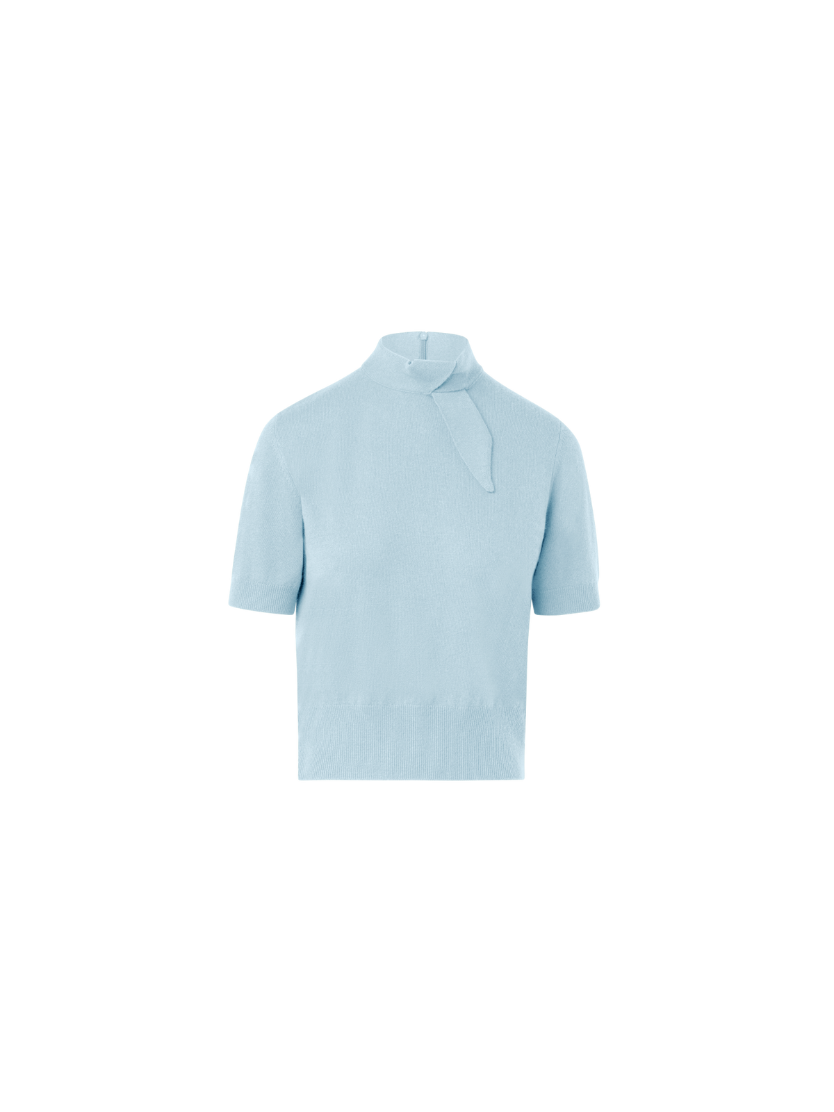 Designer Short Sleeve Cashmere Sweater with Knot Detail - pastel - blue