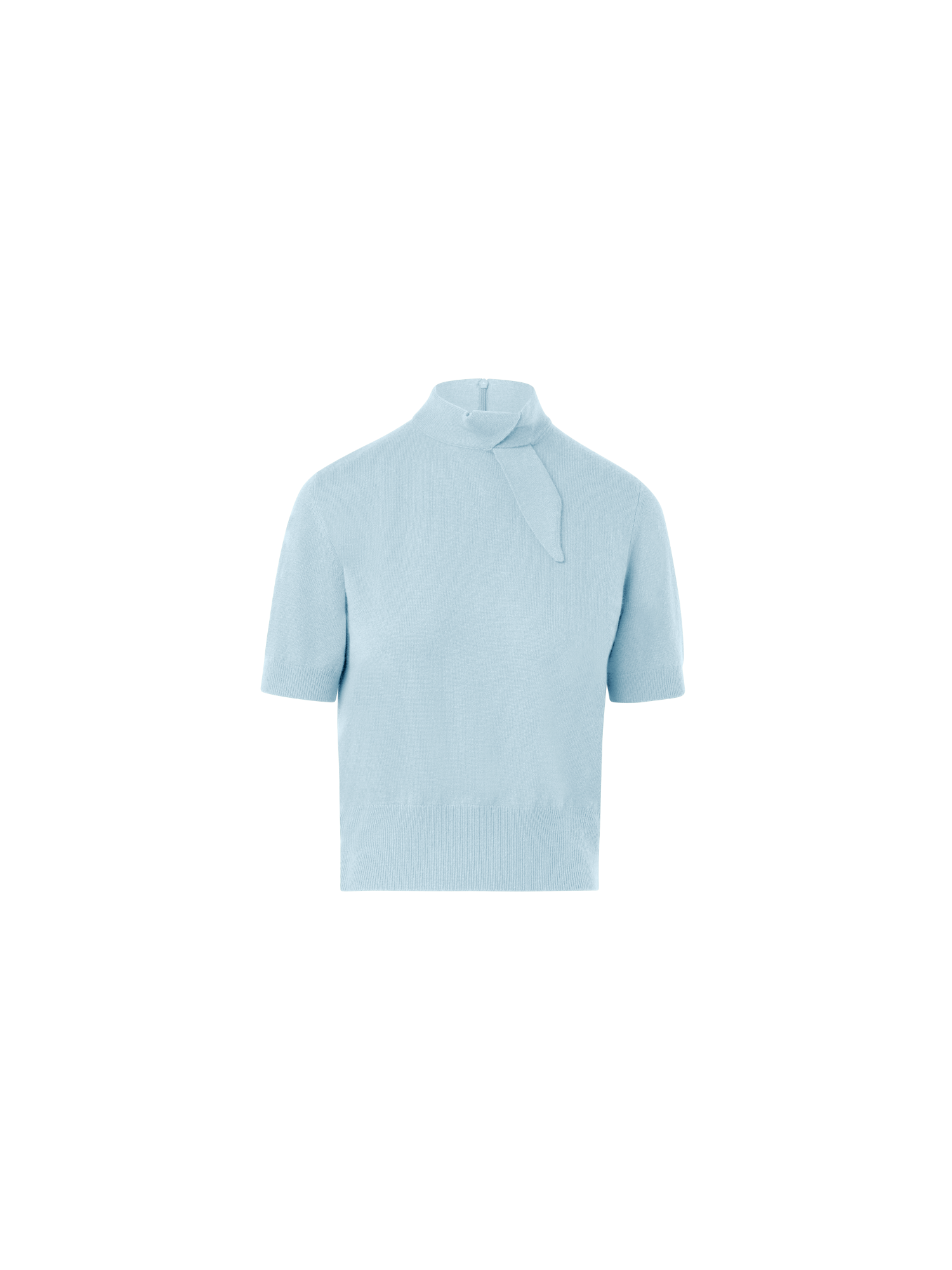 Designer Short Sleeve Cashmere Sweater with Knot Detail - pastel - blue