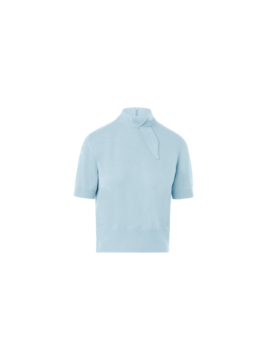 Designer Short Sleeve Cashmere Sweater with Knot Detail - pastel - blue