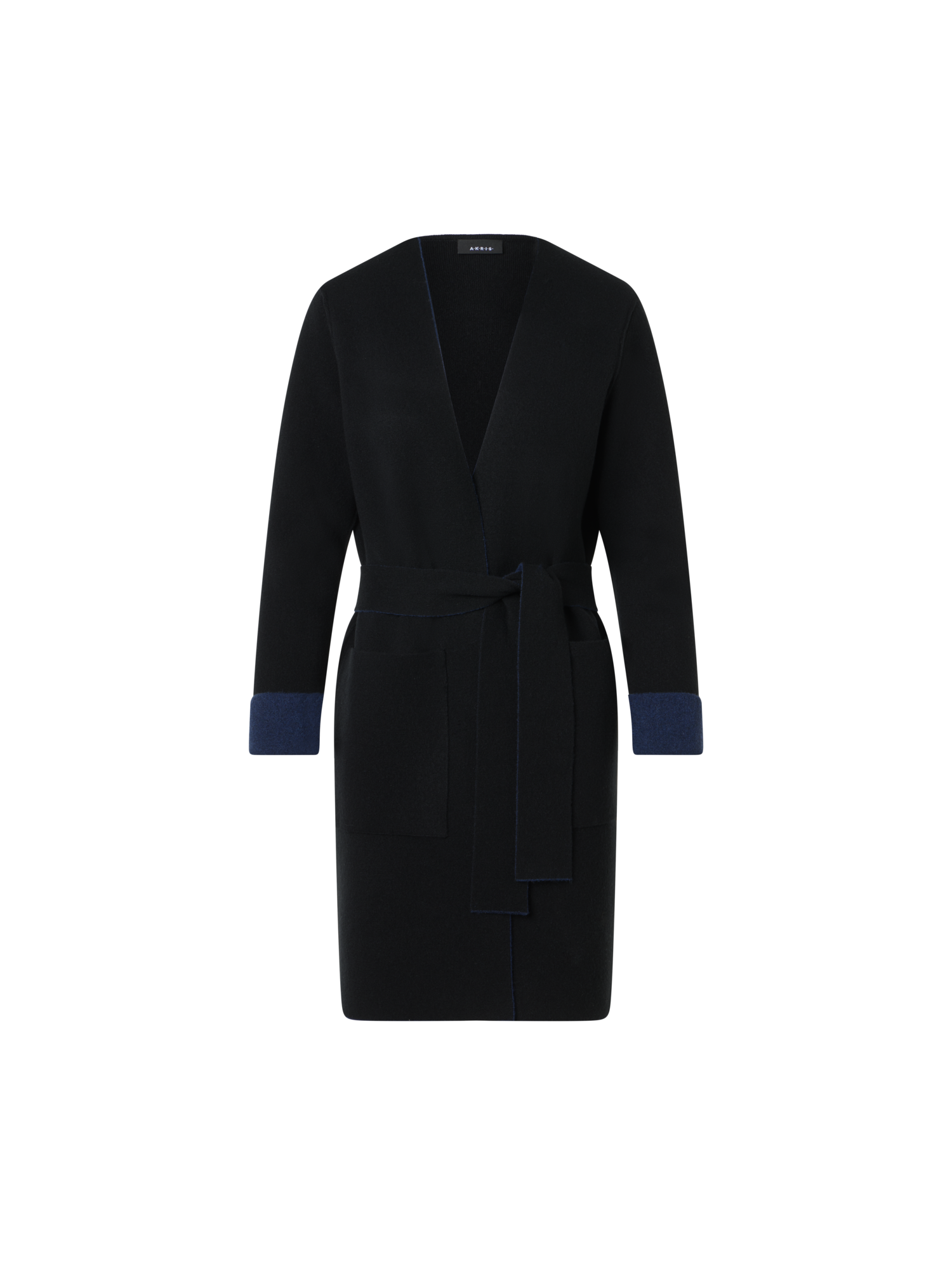 Designer Reversible Cashmere Double-Face Long Cardigan - black - navy