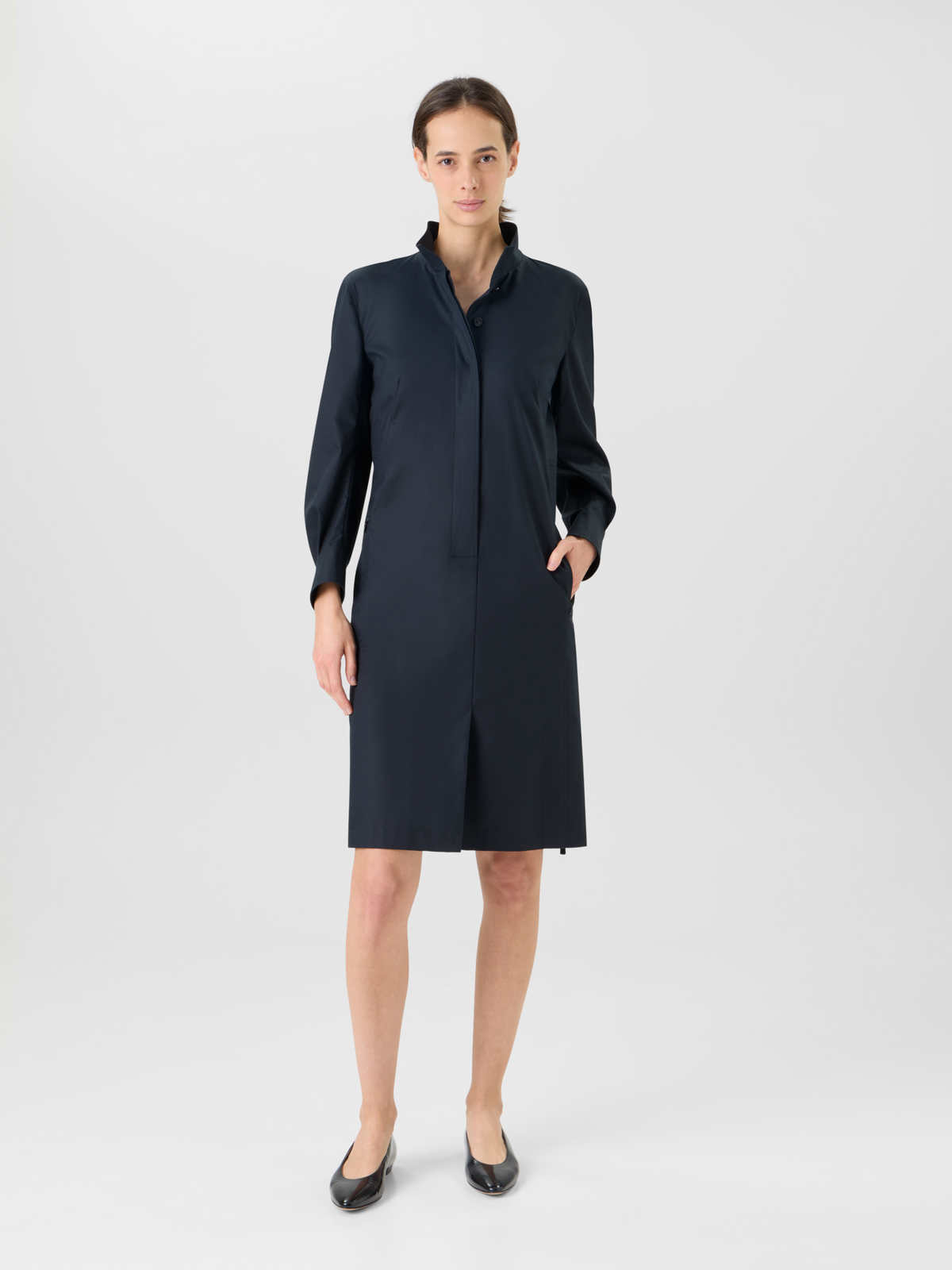 Designer Cotton Gabardine Shirt Dress - black #editorial