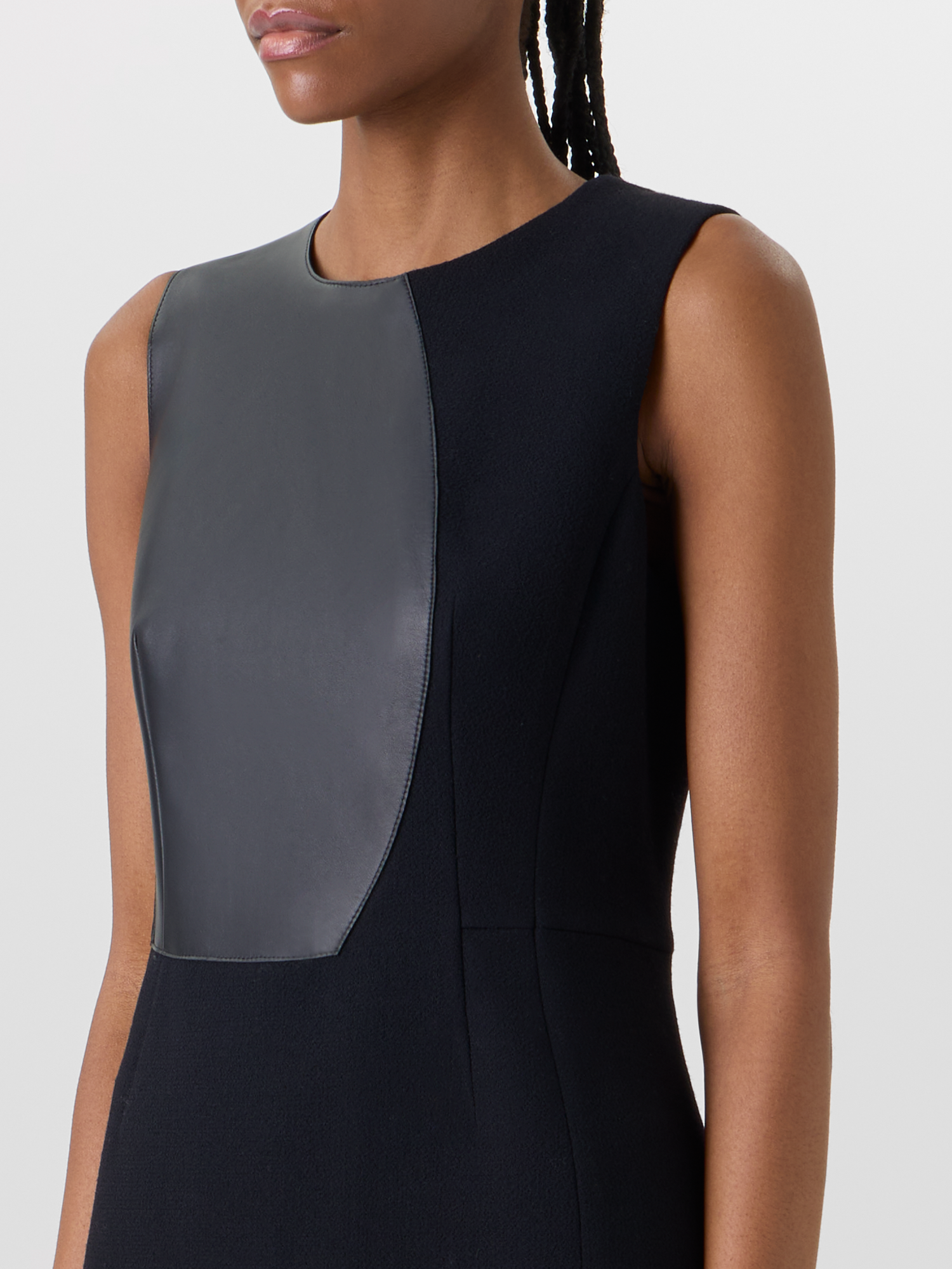 Designer Sleeveless Wool-Crêpe Double-Face Sheath Dress - black 