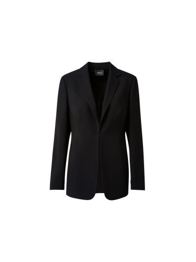 Designer Double-Face Blazer with Leather-Lined Collar - black