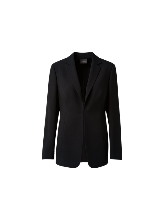 Designer Double-Face Blazer with Leather-Lined Collar - black