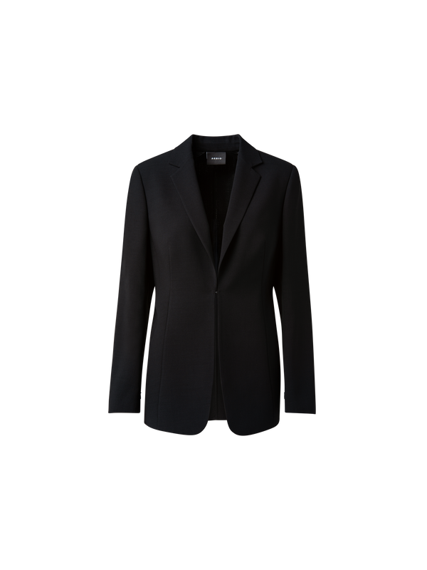 Designer Double-Face Blazer with Leather-Lined Collar - black