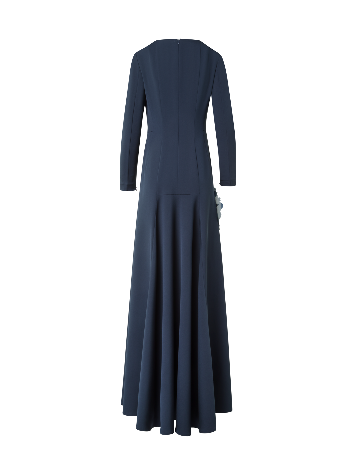 Designer Silk Gown with 3D Anemone - neutral - navy - blue