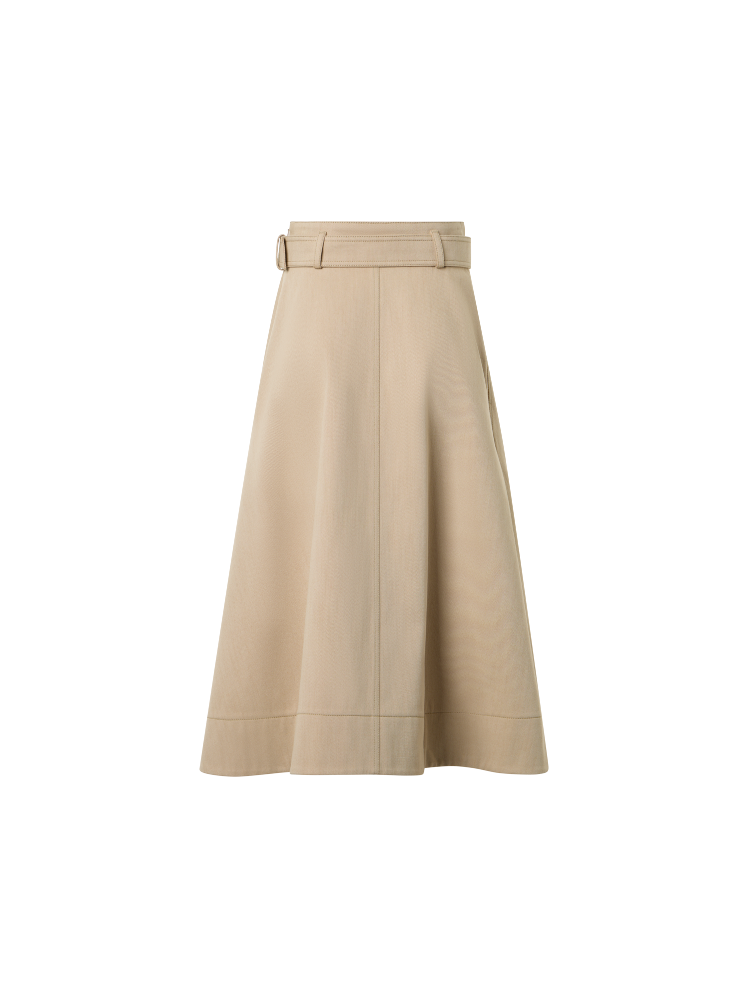 Designer Flared A-Line Midi Skirt in Cotton Denim - beige