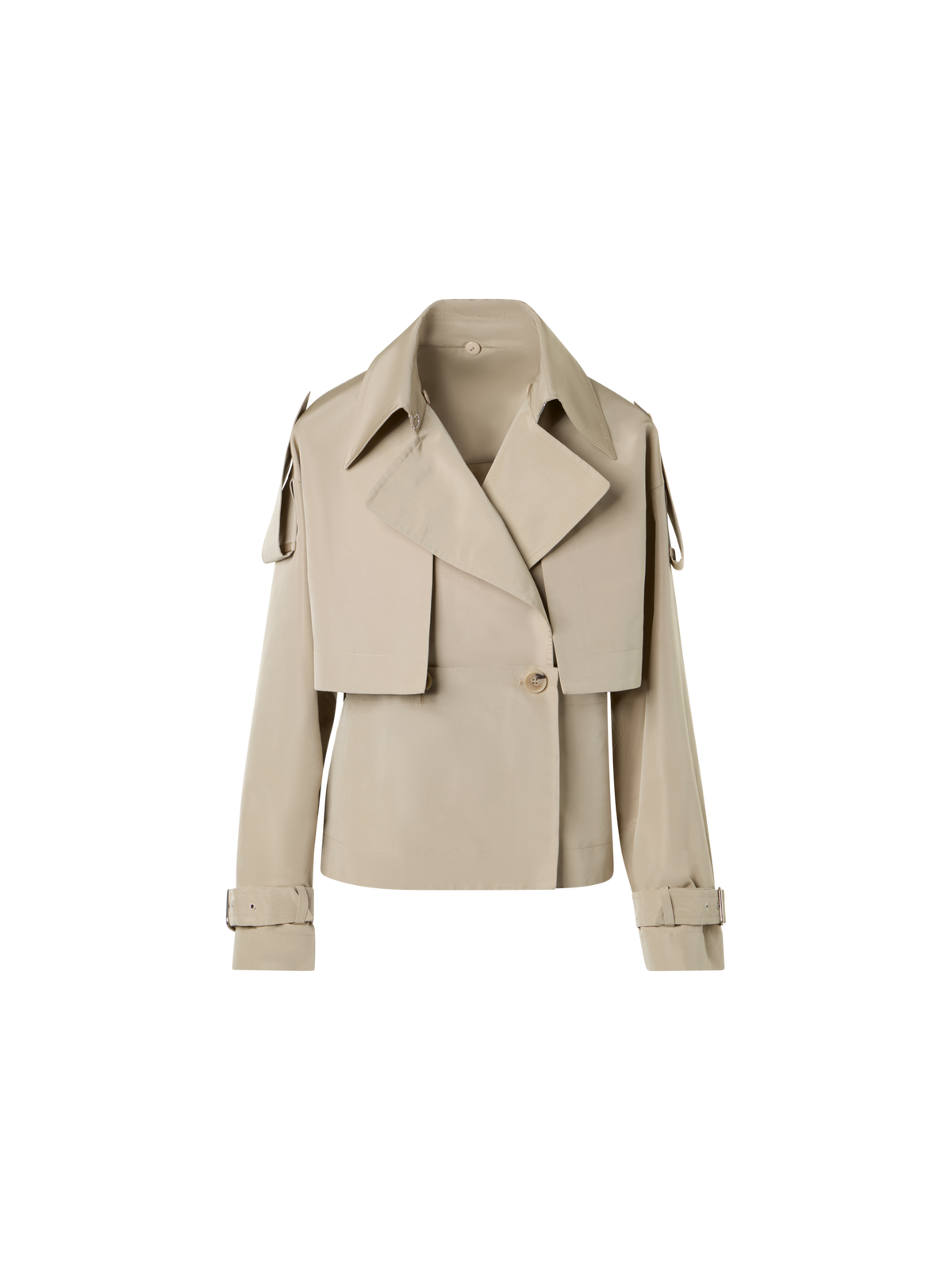 Designer Short Silk Trench Coat with Removable Bolero - beige