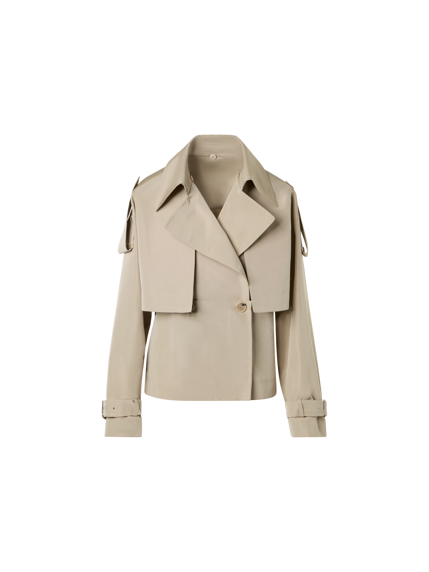 Designer Short Silk Trench Coat with Removable Bolero - beige