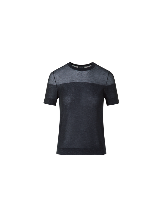 Designer Cotton Knit T-Shirt with Sheer Net Lurex - black - neutral