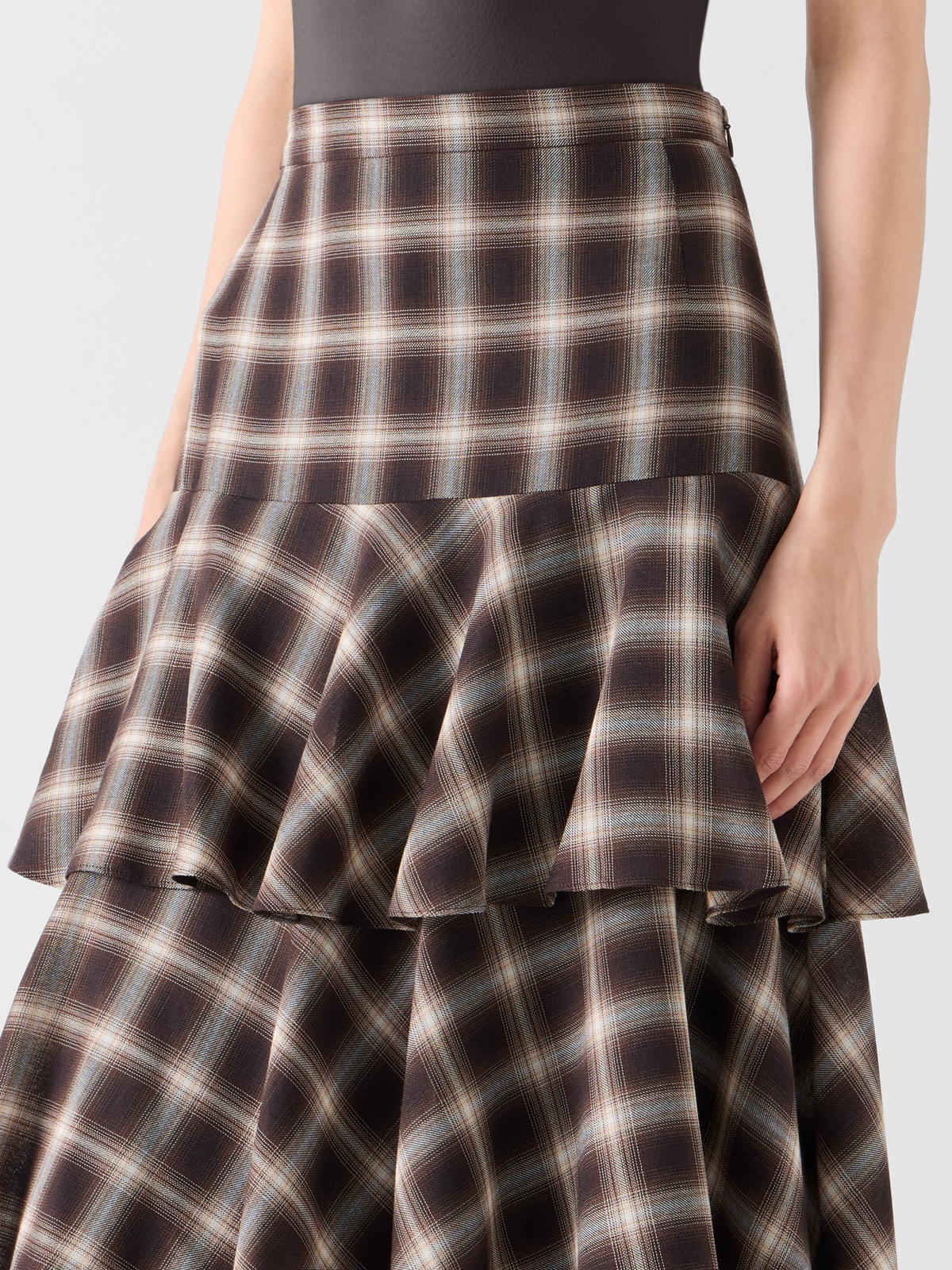 Designer Tiered Midi Skirt in Plaid Shelley - multicolor #editorial