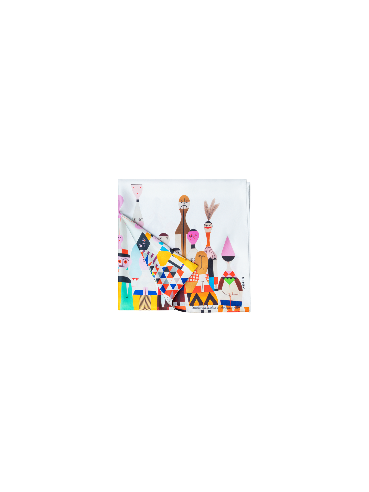 Designer Scarf in Silk with Wooden Dolls Print - multicolor