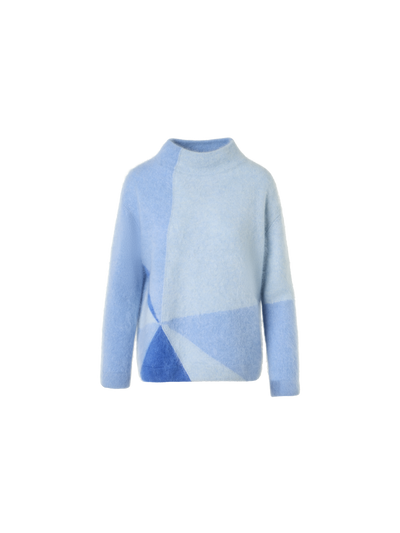 Designer Cloud Cashmere Sweater with Sunbeam Intarsia - blue