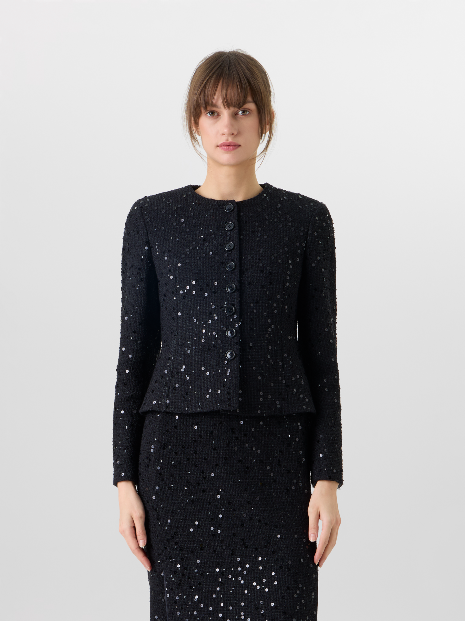 Designer Kelis Jacket in Cotton-Wool Tweed with Sequins - black 
