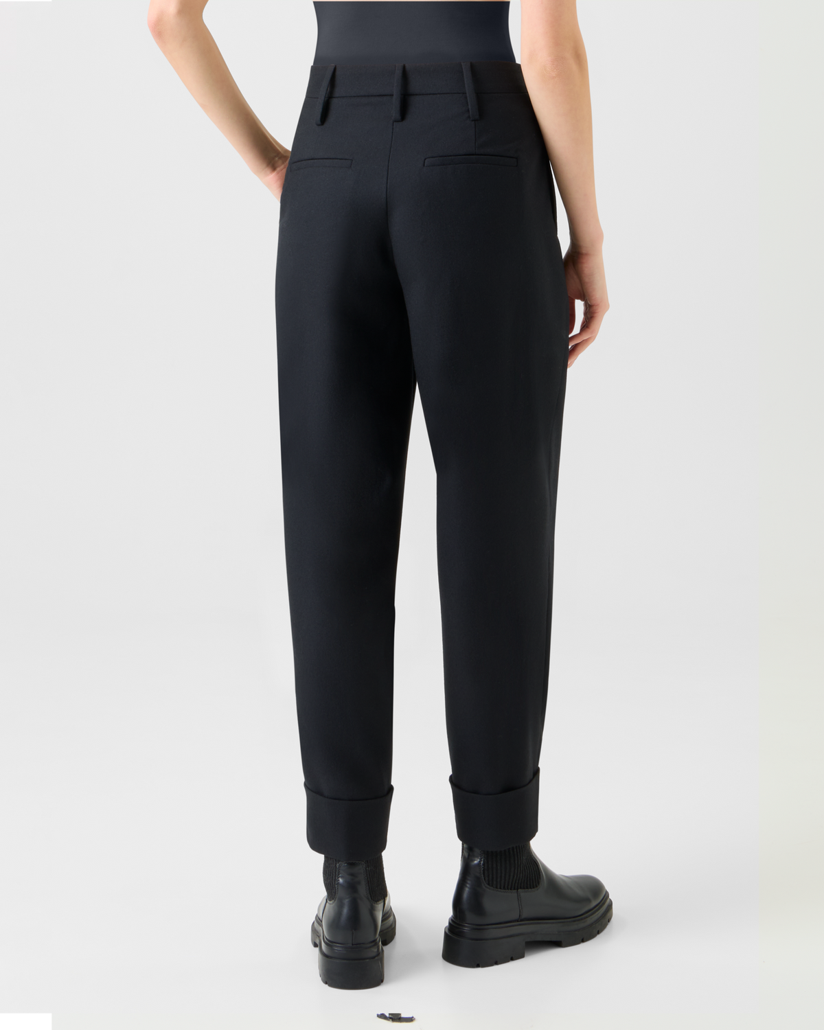 Designer Cropped Tapered Wool Tricotine Pleated Pants - black - neutral #editorial