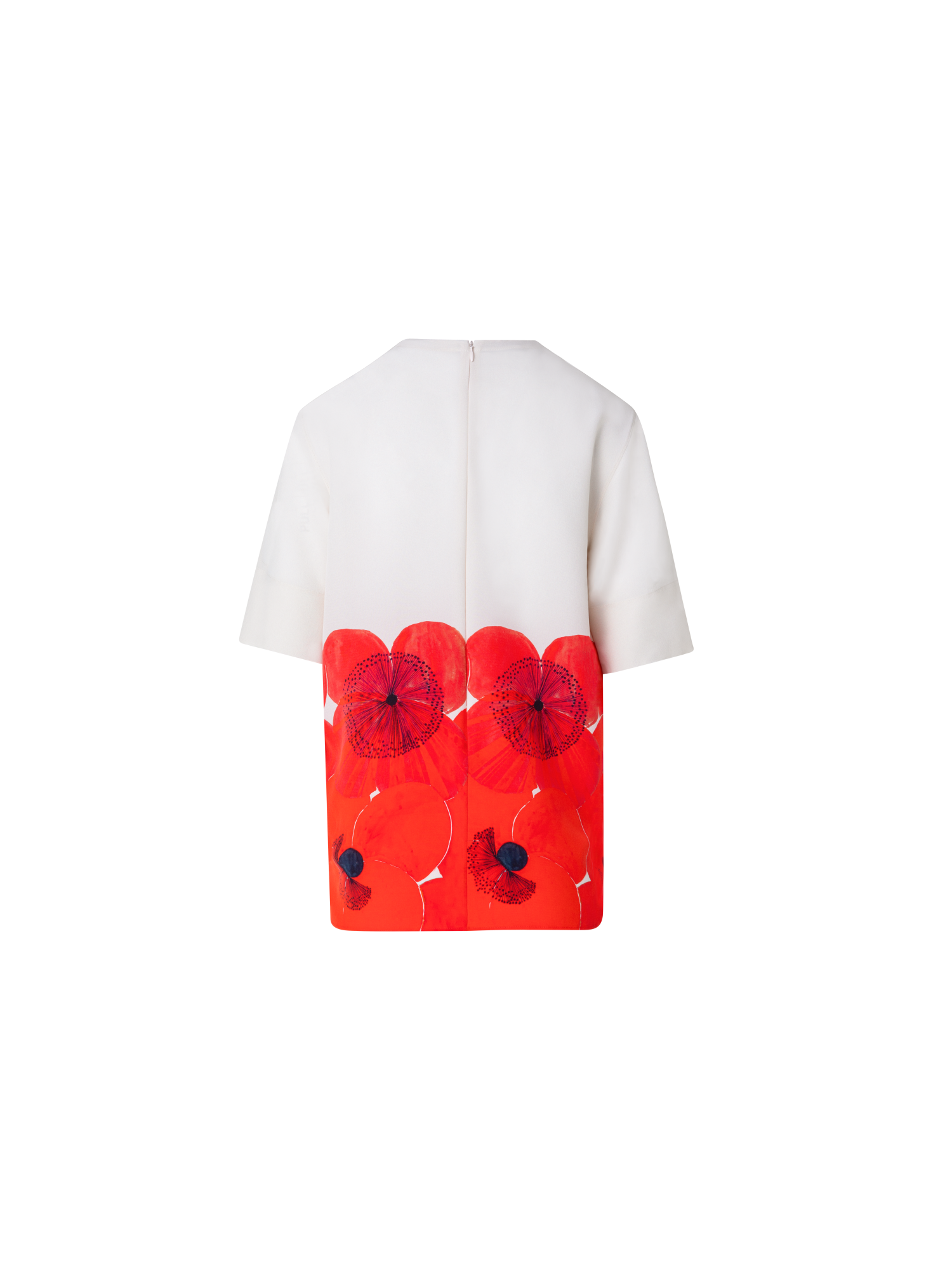 Designer Silk T-Shirt Blouse with Poppy Print - red